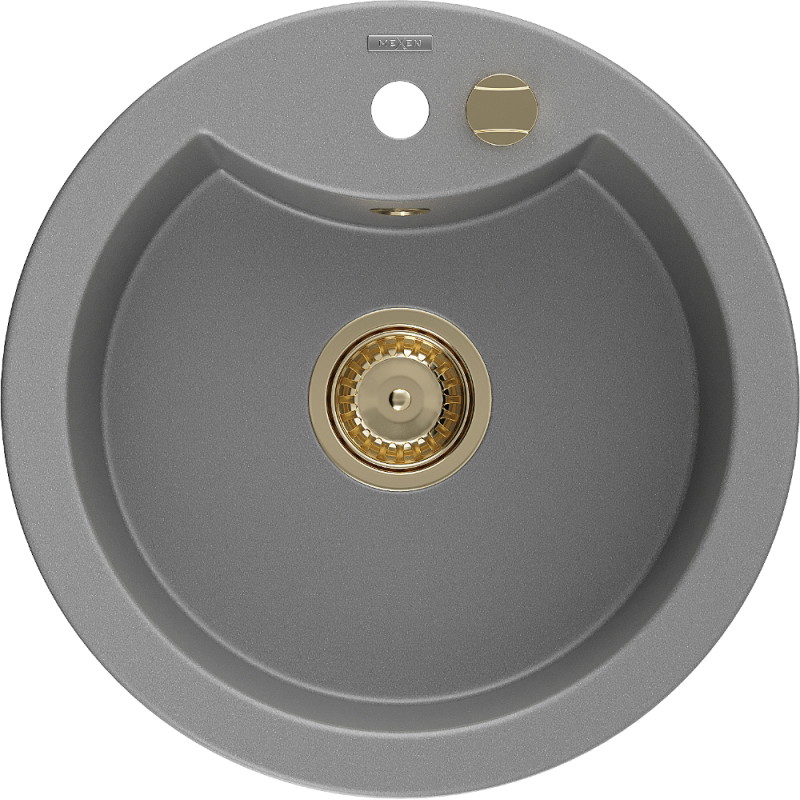 Mexen Diego fregadero de granito de 1 seno 488 x 480 mm, gris, sifón dorado - 6512481000-71-G