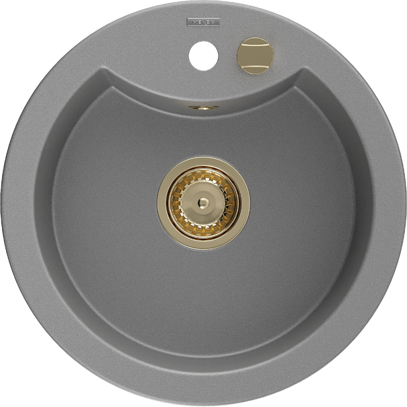Mexen Diego Granitspüle 1-Becken 488 x 480 mm, grau, Siphon gold - 6512481000-71-G