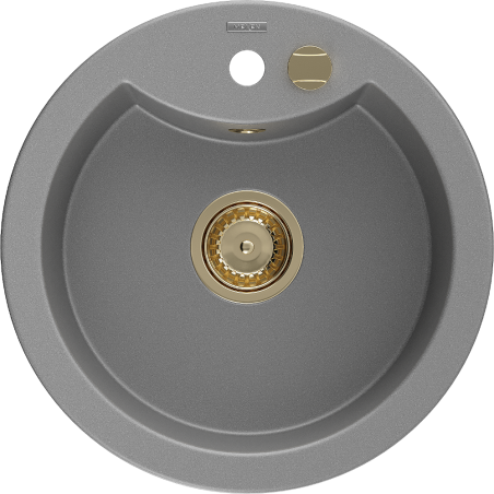 Mexen Diego granitdiskbänk med 1 fack 488 x 480 mm, grå, guld siphon - 6512481000-71-G