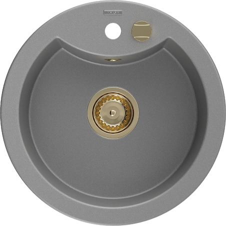 Mexen Diego Granitspüle 1-Becken 488 x 480 mm, grau, Siphon gold - 6512481000-71-G