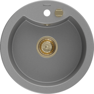 Mexen Diego granitdiskbänk med 1 fack 488 x 480 mm, grå, guld siphon - 6512481000-71-G