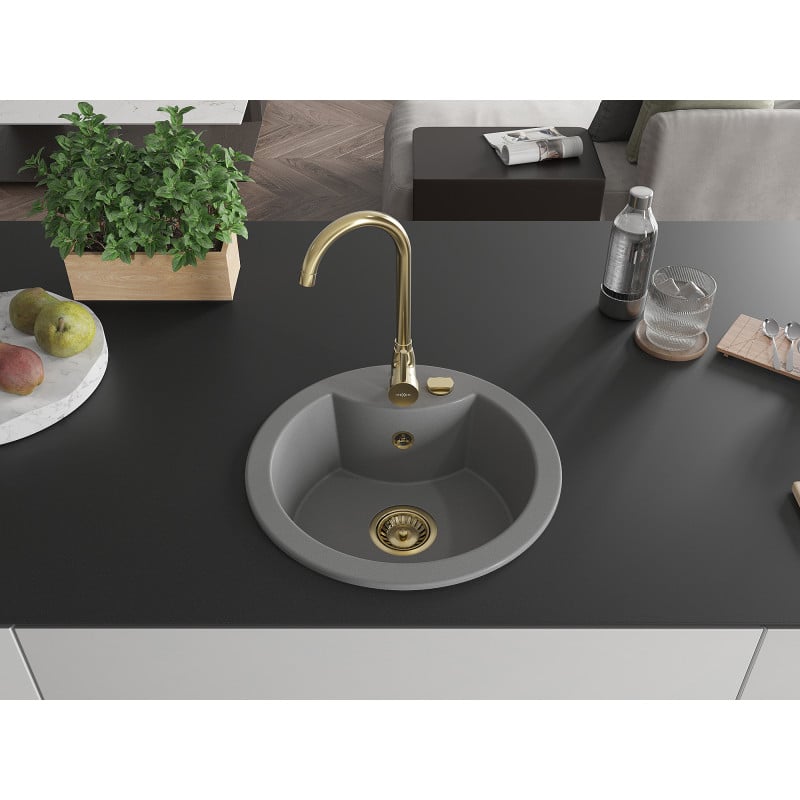 Mexen Diego 1-Bowl Granite Sink 488 x 480 mm, Grey, Golden Siphon - 6512481000-71-G