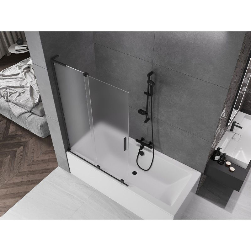Mexen Velar L paroi de baignoire coulissante à 2 panneaux 110 x 150 cm, givré, noir - 896-110-003-31-70