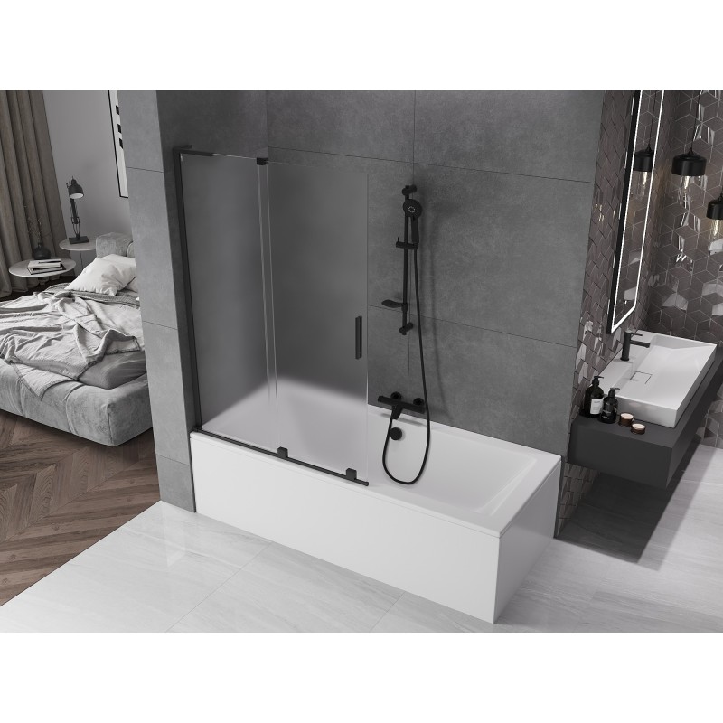 Mexen Velar L parawan nawannowy 2-skrzydłowy rozsuwany 110 x 150 cm, szron, czarny - 896-110-003-31-70