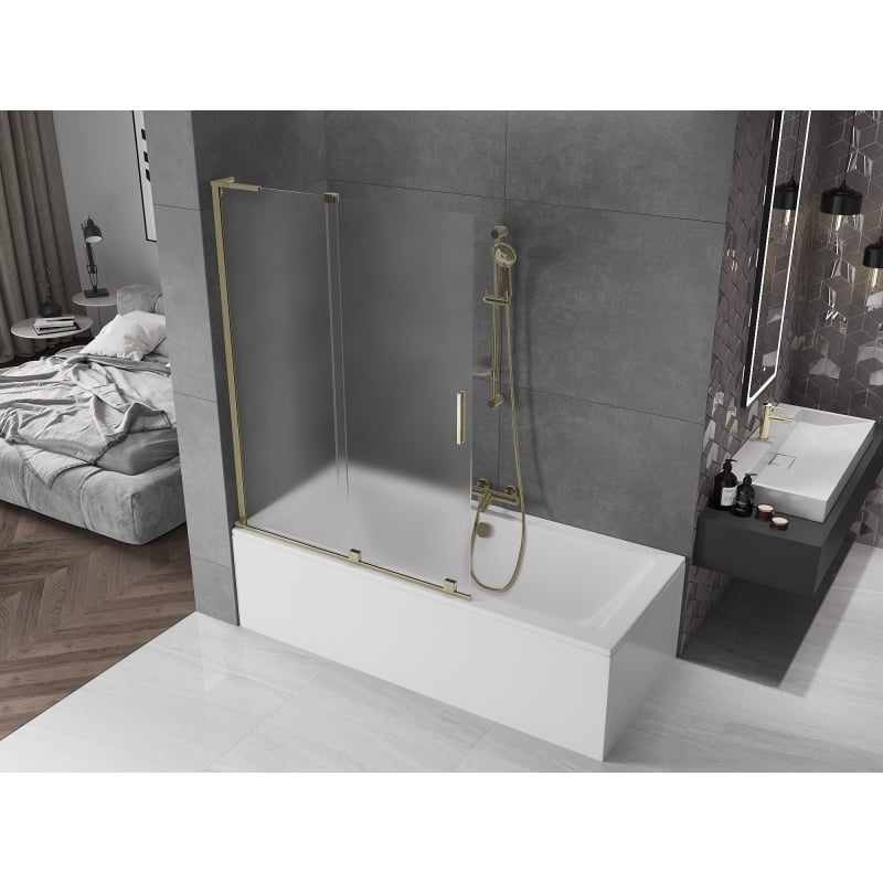 Mexen Velar L parawan nawannowy 2-skrzydłowy rozsuwany 120 x 150 cm, szron, złoty - 896-120-003-31-50