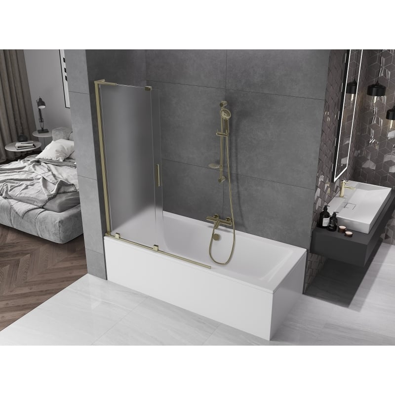 Mexen Velar L parawan nawannowy 2-skrzydłowy rozsuwany 120 x 150 cm, szron, złoty - 896-120-003-31-50