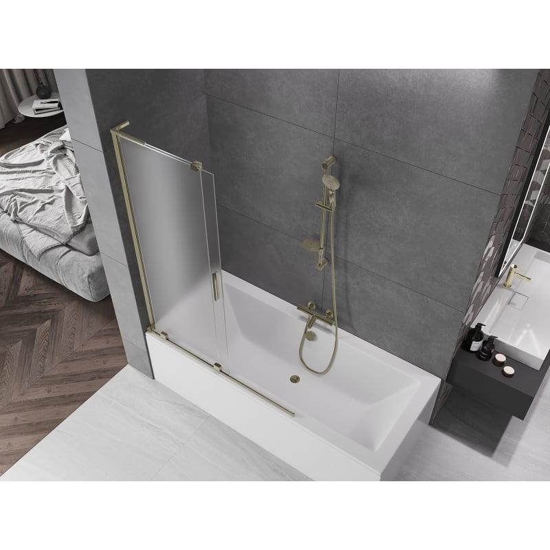 Mexen Velar L parawan nawannowy 2-skrzydłowy rozsuwany 120 x 150 cm, szron, złoty - 896-120-003-31-50