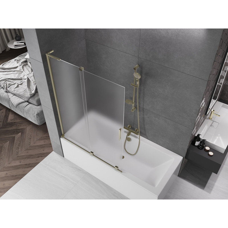 Mexen Velar L parawan nawannowy 2-skrzydłowy rozsuwany 120 x 150 cm, szron, złoty - 896-120-003-31-50