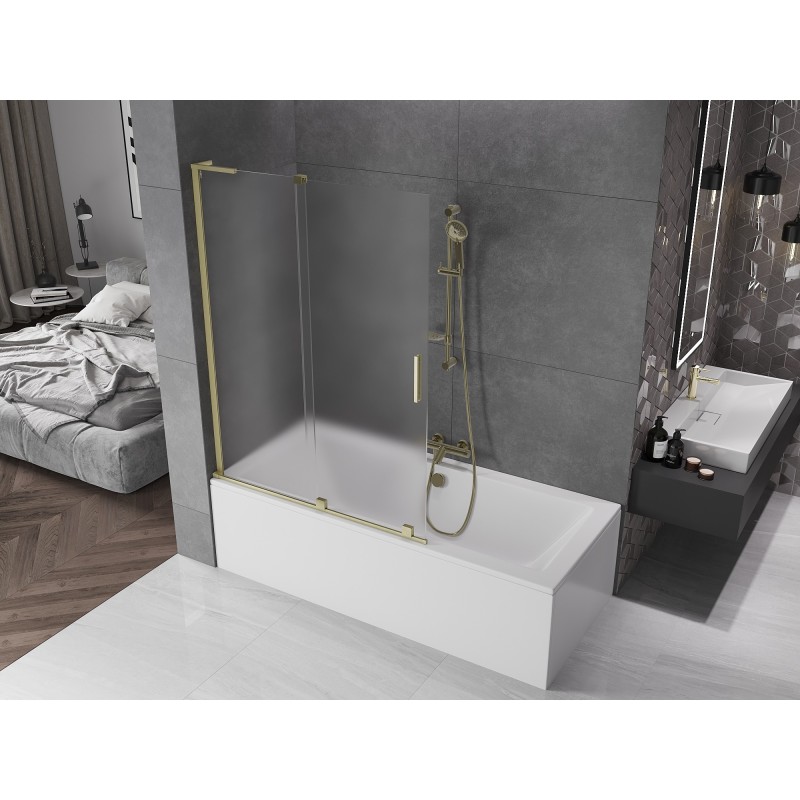 Mexen Velar L parawan nawannowy 2-skrzydłowy rozsuwany 120 x 150 cm, szron, złoty szczotkowany - 896-120-003-31-55