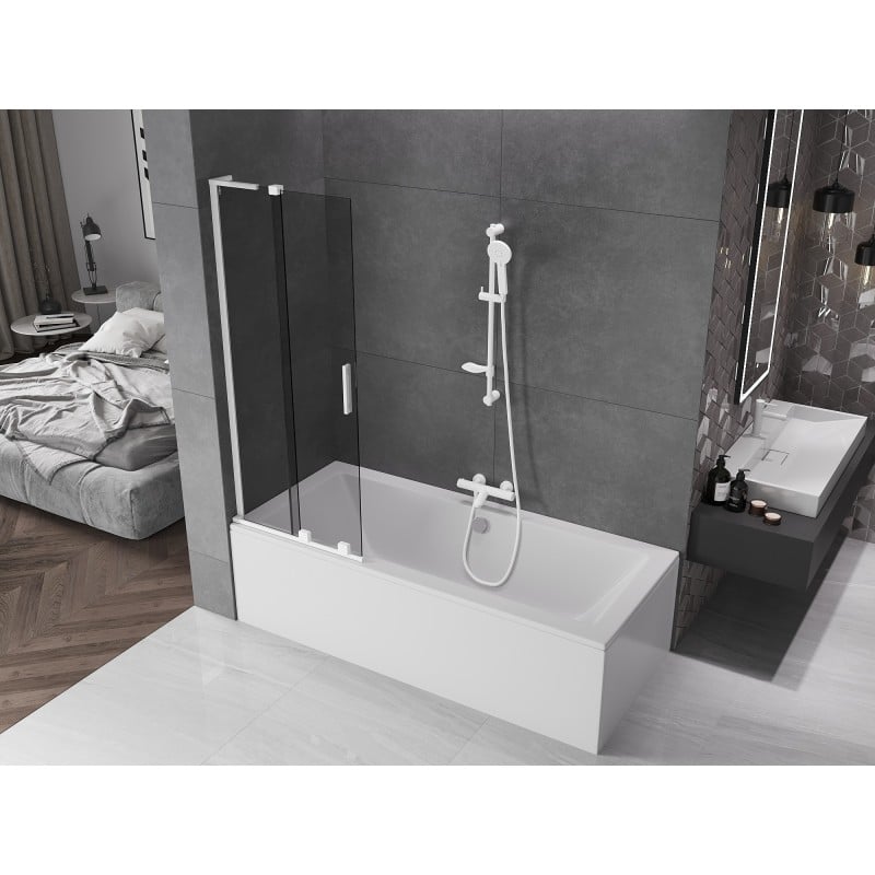 Mexen Velar L parawan nawannowy 2-skrzydłowy rozsuwany 70 x 150 cm, grafit, biały - 896-070-003-41-20