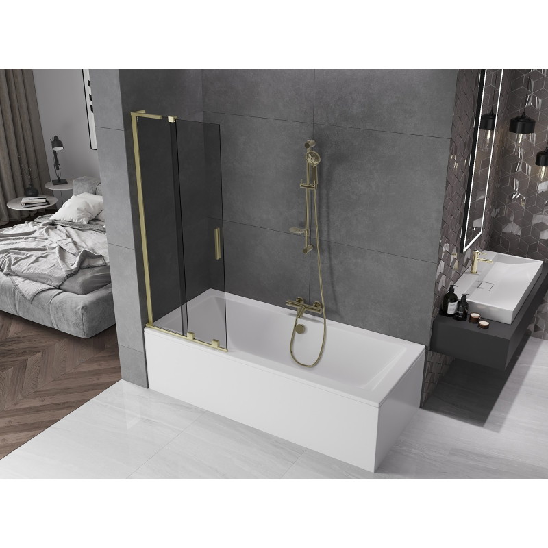 Mexen Velar L Shower Screen 2-Panel Sliding 70 x 150 cm, Graphite, Brushed Gold - 896-070-003-41-55