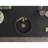 Mexen Diego Einbauspüle aus Granit 1-beckig 488 x 480 mm, schwarz/silber metallic, goldener Siphon - 6512481000-73-G