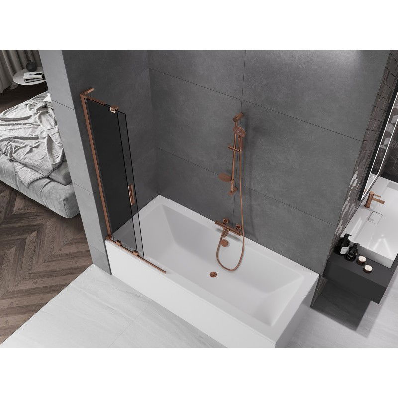 Mexen Velar L 2-panel retractable bath screen 75 x 150 cm, graphite, rose gold - 896-075-003-41-60