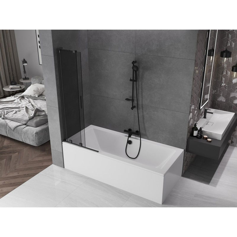 Mexen Velar L paratia per vasca da bagno a 2 ante scorrevoli 75 x 150 cm, grafite, nero - 896-075-003-41-70