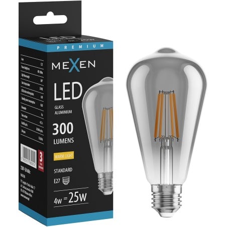 Mexen Vintis Bombilla LED de filamento E27, ST64, 4W, Cálida - 2200K, 300 lm, humo - L152-E27-0422-70