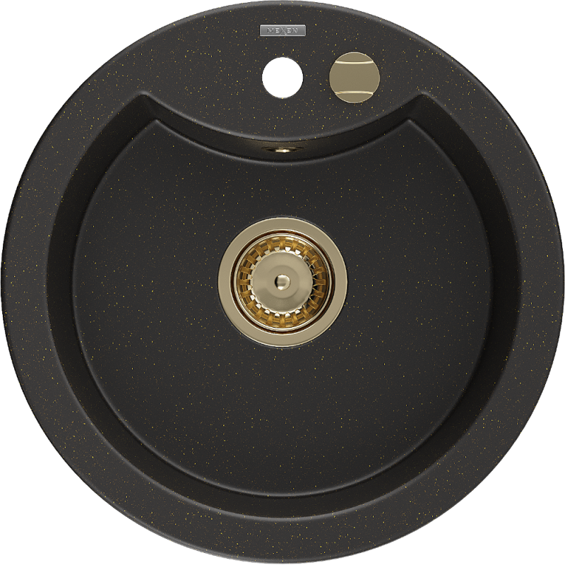 Mexen Diego fregadero de granito de 1 cubeta 488 x 480 mm, negro/dorado metalizado, sifón dorado - 6512481000-75-G