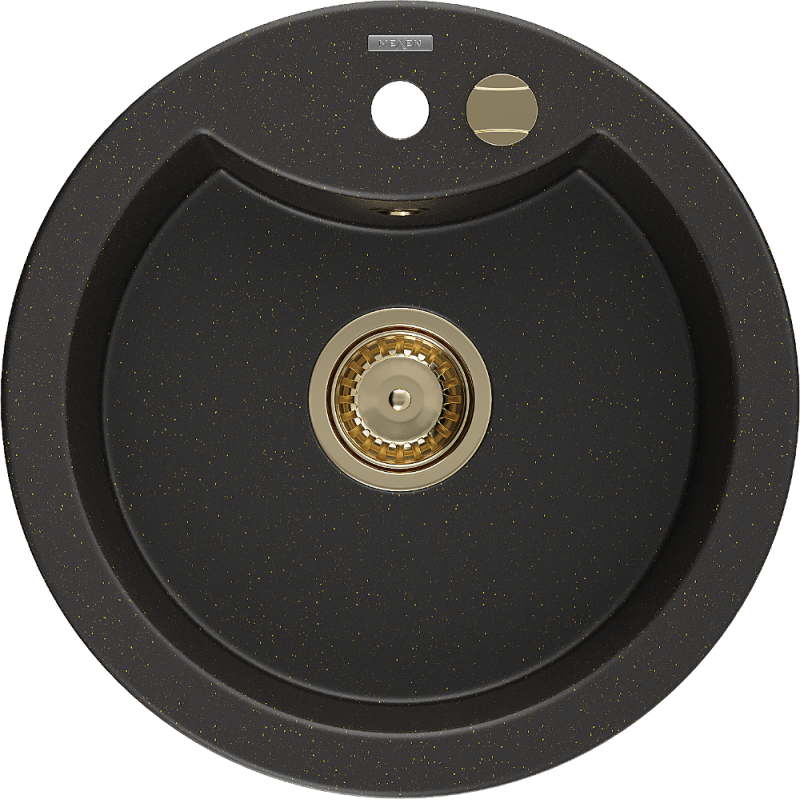 Mexen Diego lavello in granito 1 vasca 488 x 480 mm, nero/oro metallizzato, sifone oro - 6512481000-75-G