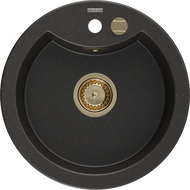 Mexen Diego lavello in granito 1 vasca 488 x 480 mm, nero/oro metallizzato, sifone oro - 6512481000-75-G