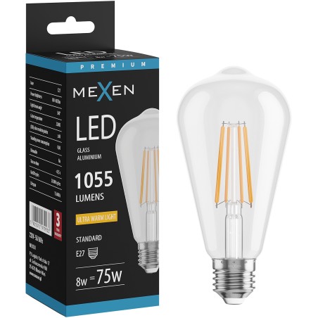Mexen Vintis LED filamentlampa E27, ST64, 8W, Varm - 2200K, 1055 lm, klar - L152-E27-0822-00