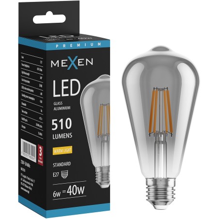 Mexen Vintis LED-filamentlampa E27, ST64, 6W, Varm - 2700K, 510 lm, rök - L152-E27-0627-70