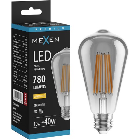 Mexen Vintis LED-filamentlampa E27, ST64, 10W, Varm - 2700K, 780 lm, rökfärgad - L152-E27-1027-70