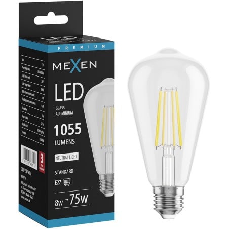 Mexen Vintis Bombilla LED filamento E27, ST64, 8W, Neutra - 4000K, 1055 lm, clara - L152-E27-0840-00