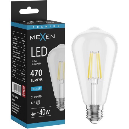 Mexen Vintis LED-glödlampa filament E27, ST64, 4W, Kall - 6500K, 470 lm, klar - L152-E27-0465-00