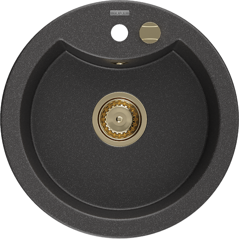 Mexen Diego évier de cuisine en granit à 1 bac 488 x 480 mm, noir moucheté, siphon doré - 6512481000-76-G