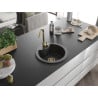 Mexen Diego Granitspüle 1-beckig 488 x 480 mm, schwarz gesprenkelt, goldener Siphon - 6512481000-76-G