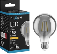 Mexen Vintis LED-filamentlambipirn E27, G80, 2W, Soe - 2200K, 150 lm, suitsutatud - L155-E27-0222-70