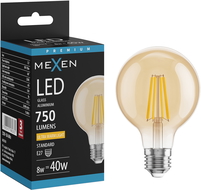 Mexen Vintis LED filament lamp E27, G80, 8W, Warm - 2200K, 750 lm, amber - L155-E27-0822-50