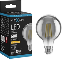 Mexen Vintis LED-filamentlambipirn E27, G80, 8W, soe - 2200K, 600 lm, suitsune - L155-E27-0822-70