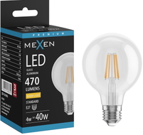 Mexen Vintis LED-filamentpirn E27, G80, 4W, Soe - 2700K, 470 lm, läbipaistev - L155-E27-0427-00