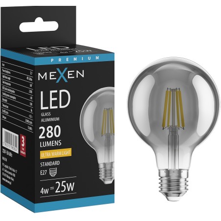 Mexen Vintis LED-filamentlampa E27, G80, 4W, Varm - 2200K, 280 lm, rökfärg - L155-E27-0422-70