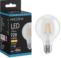 Mexen Vintis LED-filamentlamp E27, G80, 6W, Soe - 2700K, 720 lm, läbipaistev - L155-E27-0627-00