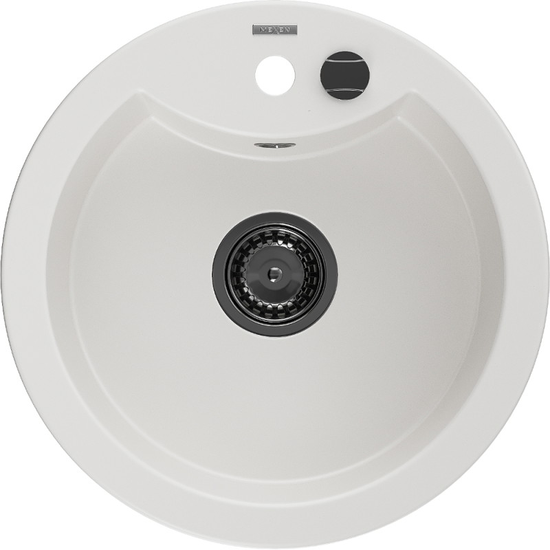 Mexen Diego fregadero de granito de 1 seno 488 x 480 mm, blanco, sifón negro - 6512481000-20-B