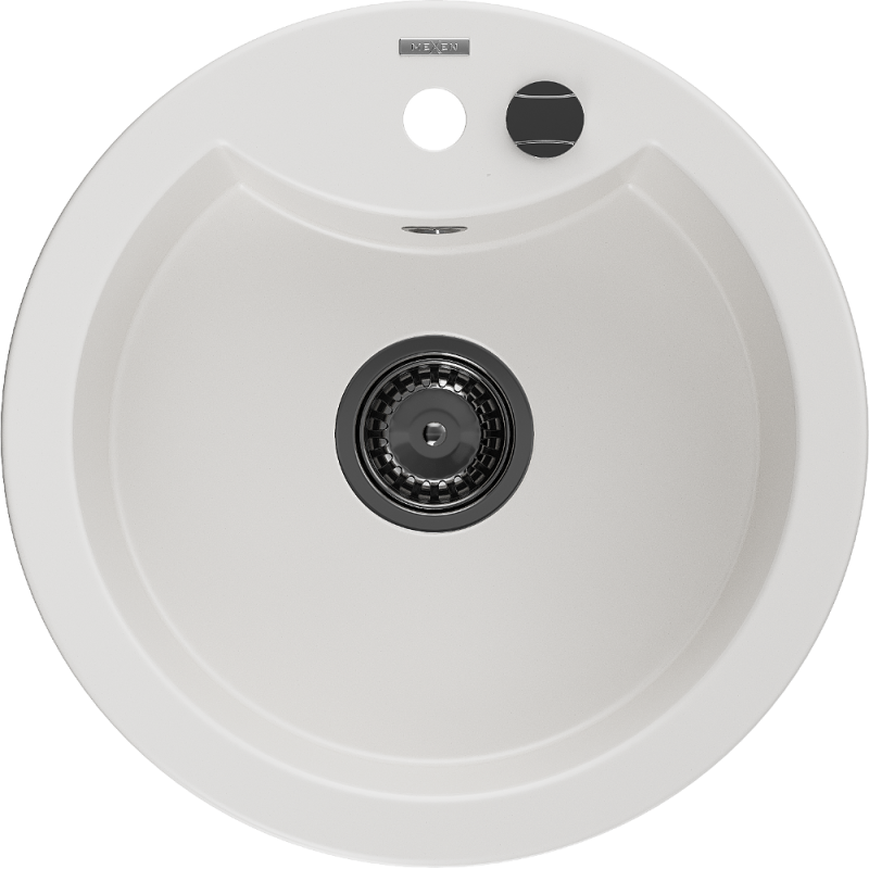 Mexen Diego Granitdiskho 1-kammare 488 x 480 mm, vit, svart vattenlås - 6512481000-20-B