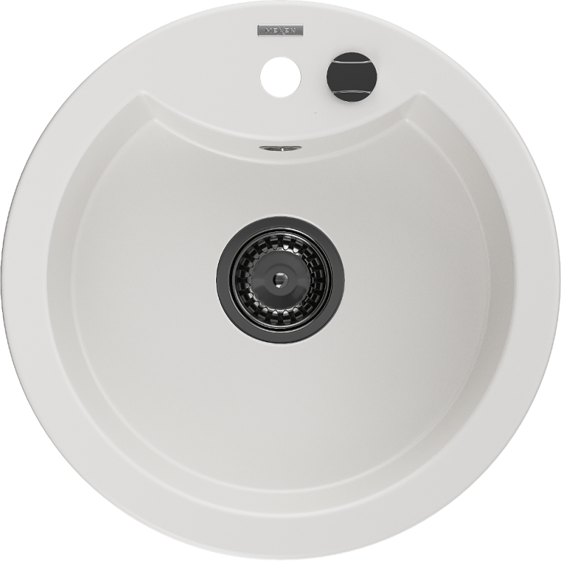 Mexen Diego lavello in granito 1-vasca 488 x 480 mm, bianco, sifone nero - 6512481000-20-B