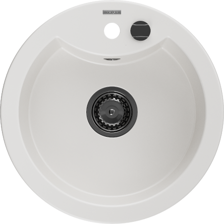 Mexen Diego fregadero de granito de 1 compartimento 488 x 480 mm, blanco, sifón negro - 6512481000-20-B