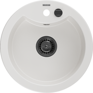 Mexen Diego granite sink 1-bowl 488 x 480 mm, white, black siphon - 6512481000-20-B