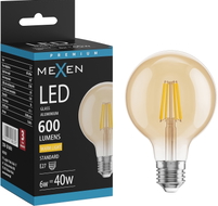 Mexen Vintis LED-filament-pirn E27, G80, 6W, Soe - 2700K, 400 lm, merevaik - L155-E27-0627-50