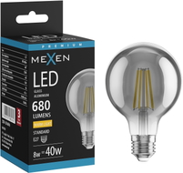 Mexen Vintis LED-filamentlambipirn E27, G80, 8W, Soe - 2700K, 680 lm, suits - L155-E27-0827-70