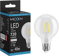 Mexen Vintis LED žarnica filament E27, G80, 6W, Nevtralna - 4000K, 720 lm, prozorna - L155-E27-0640-00