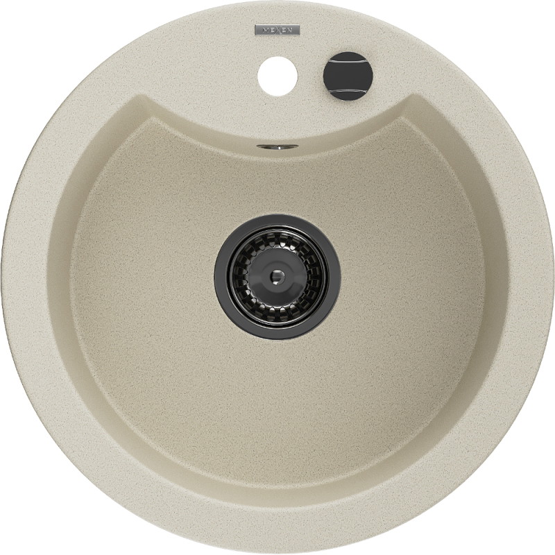 Mexen Diego fregadero de granito de 1 tina 488 x 480 mm, beige, sifón negro - 6512481000-69-B