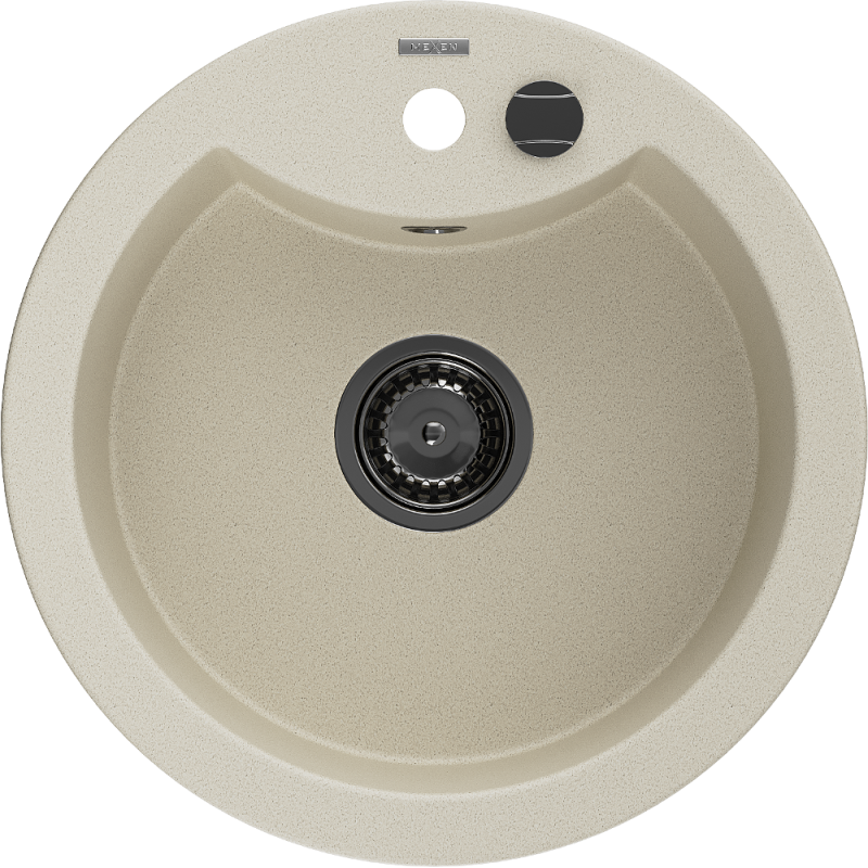 Mexen Diego Granitspüle 1-becken 488 x 480 mm, beige, schwarzer Siphon - 6512481000-69-B