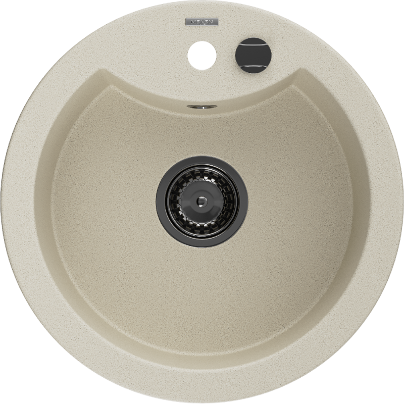 Mexen Diego Single Bowl Granite Sink 488 x 480 mm, Beige, Black Siphon - 6512481000-69-B