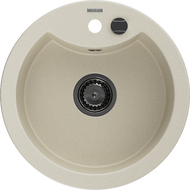 Mexen Diego 1-osainen graniittinen pesuallas 488 x 480 mm, beige, musta vesilukko - 6512481000-69-B