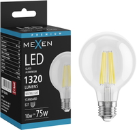 Mexen Vintis LED E27 hõõgniidiga pirn, G80, 10W, Neutraalne - 4000K, 1320 lm, läbipaistev - L155-E27-1040-00