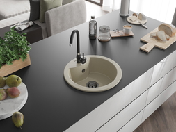 Mexen Diego évier en granit 1 bac 488 x 480 mm, beige, siphon noir - 6512481000-69-B