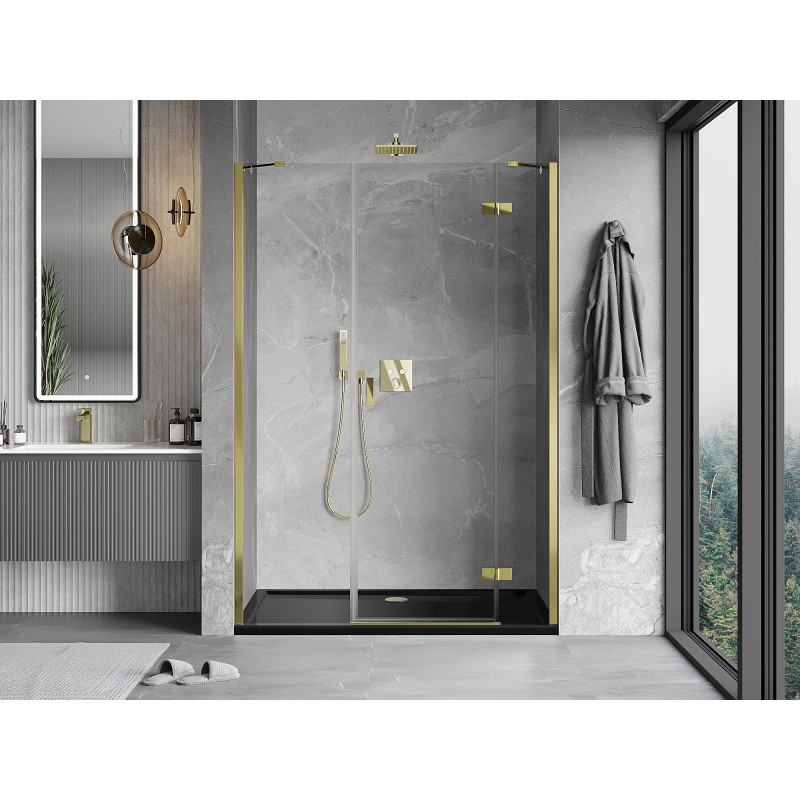 Mexen Mist-H parema hinged duššiuks 145 cm, läbipaistev, kuldne - 8A5-145-001-50-00-P